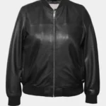Noir Essence Women's Sleek Black Leather Bomber Jacket