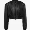 Obsidian Flare Women's Cropped Black Leather Bomber Jacke (5)