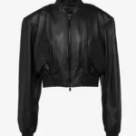 Obsidian Flare Women's Cropped Black Leather Bomber Jacket