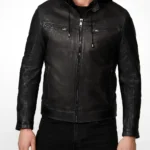 Obsidian Shadow Black Biker Removable Hooded Leather Jacket