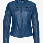 Ocean Ember Women's Navy Blue Biker Leather Jacket – Refined Elegance Edition