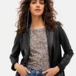 Onyx Edge Women's Real Leather Designer Blazer – Sleek Black Elegance