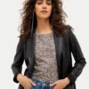 Onyx Edge Women’s Real Leather Designer Blazer Sleek Black Elegance 2