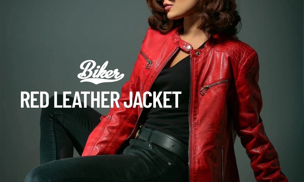 Red Leather Biker Jacket For Womens
