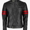 Red Strike Black Biker Jacket for Men Bold Red Stripe 1