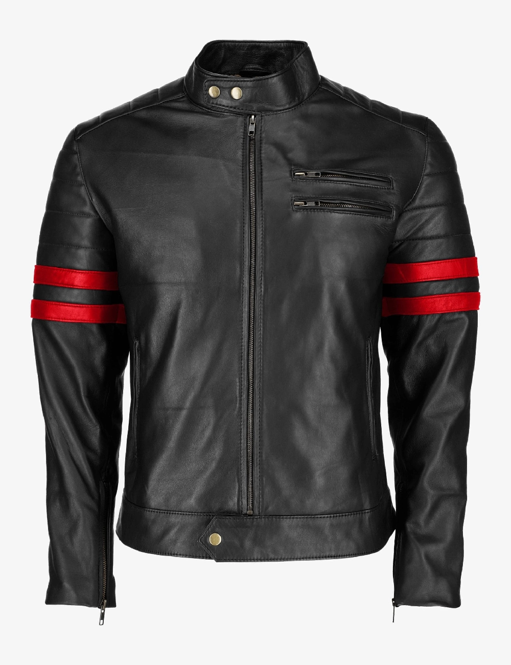 Red Strike Black Biker Jacket for Men Bold Red Stripe 1