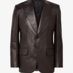 Refined Vintage Dark Brown Leather Blazer – Classic Slim Fit