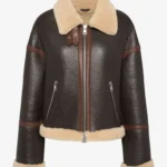 Rich Auburn Women's Shearling Aviator Jacket - Luxe Brown Edition