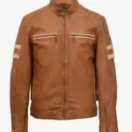 Rider's Edge Tan Leather Moto Jacket – Classic Biker Design for Men