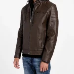 Rustborn Men’s Hooded Moto Leather Jacket