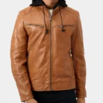 Sable Flame Cognac Men Removable Hooded Leather Jacket