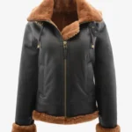 Sable Horizon Women's Sheepskin Aviator Brown Leather Jacket