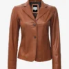 Sahara Glow Women’s Two Button Tan Leather Blazer Classic Chic Jacket 4