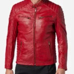 Scarlet Blaze Men's Racer Biker Leather Jacket with Detailed Sleeves and Shoulders