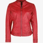 Scarlet Blaze Women's Bold Red Leather Jacket – Fierce Mustang Edition