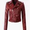 Scarlet Blaze Women’s Red Leather Biker Jacket Classic Biker Style 1