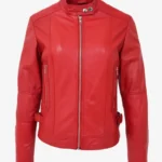 Scarlet Inferno Women's Soft Red Leather Biker Jacket