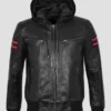 Shadow Veil Hooded Biker Leather Jacket With Red Stripe (1)