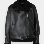 ShadowGlide Luxe Shearling Black Bomber Leather Jacket