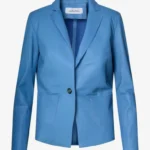 Skyline Blue Single-Button Leather Blazer – Women's Tailored Fit
