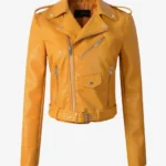 Solar Flare Women's Yellow Leather Moto Jacket – Bold & Stylish