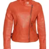 Sunburst Blaze Women's Bold Orange Leather Jacket (5)