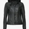 Urban Edge Black Hooded Leather Jacket Sleek City Essential 4
