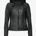 Urban Edge Black Hooded Leather Jacket – Sleek City Essential