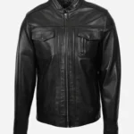 Urban Rebel Black Leather Biker Jacket with Utility Pockets