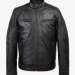 Vanguard Black Leather Moto Jacket – Vintage Antique Detailing for Bold Style