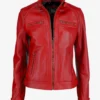 Vermilion Vibe Women's Classic Red Leather Biker Jacket] (1)