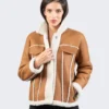 Vintage Sand Suede Shearling Trim Women's Leather Jacket (1)