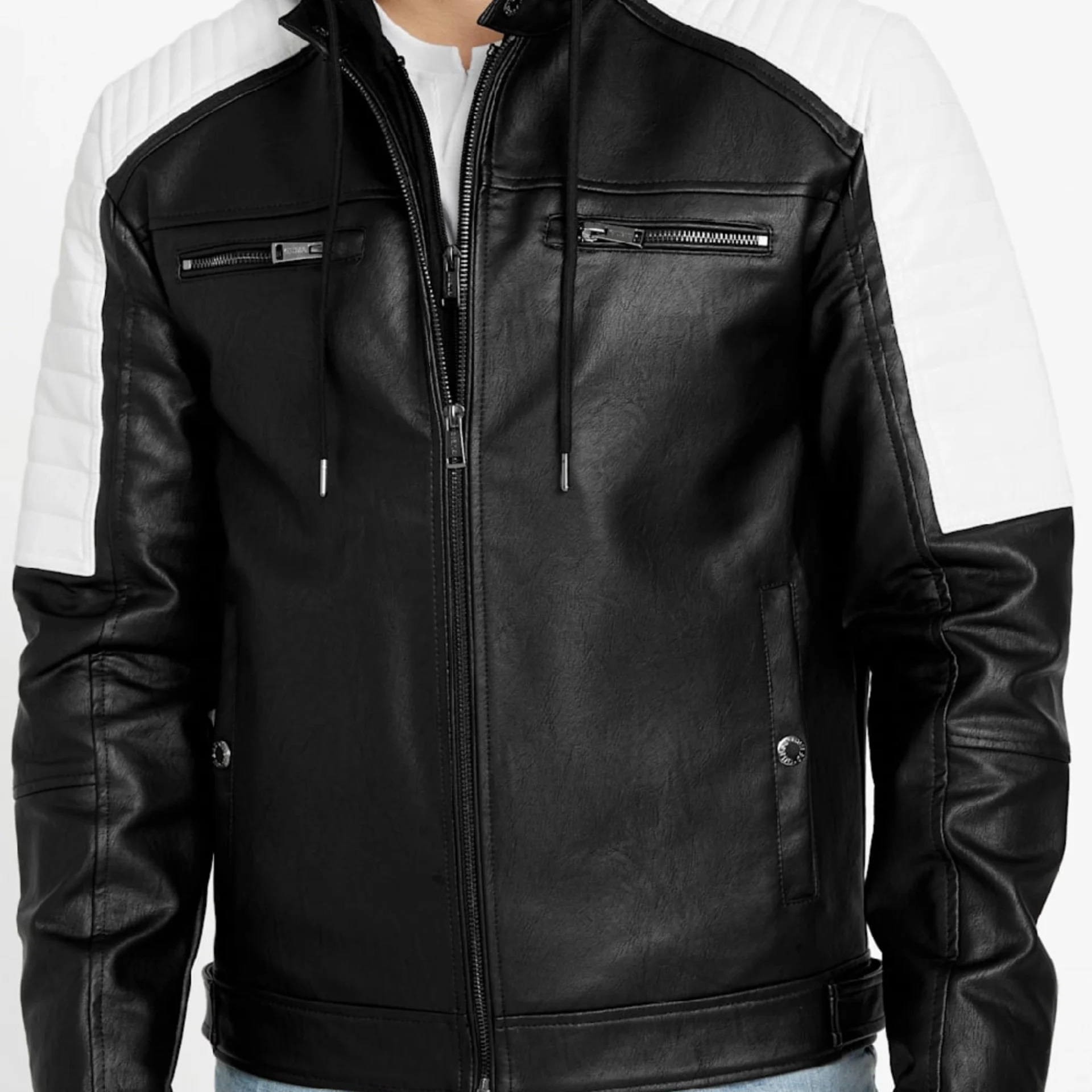 Vortexion Black & White Hooded Moto Leather Jacket (3)
