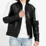 Vortexion Black & White Hooded Moto Leather Jacket