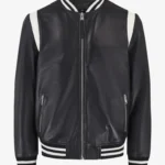 White Stripes Biker Hybrid Leather Varsity Jacket