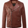 Wildstone Brown Leather Biker Jacket Rugged Biker Design with Bold Zip Accents 2