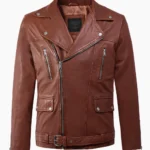Wildstone Brown Leather Biker Jacket – Rugged Biker Design with Bold Zip Accents