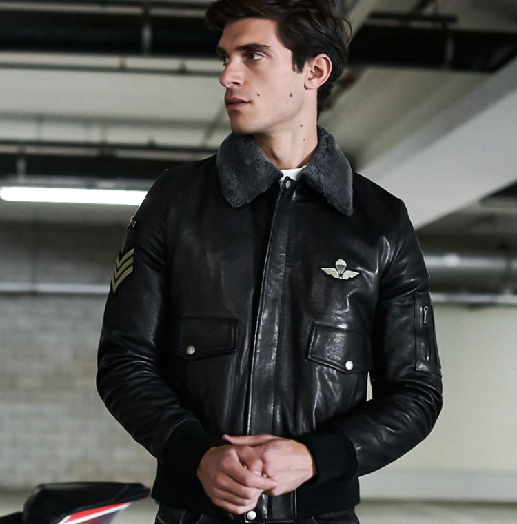 Men Leather Bomber Black Jacket