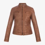 Cognac Ember Women's Leather Moto Jacket