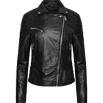 Crimson Glide Women's Asymmetric Leather Moto Jacket