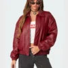 Crimson Rebel Faux Leather Bomber Women's Oversized Biker Jacket 2