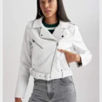 FrostGear Nova Women's White Leather Waterproof Biker Jacket