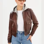 Hooded Horizon | Leather Biker Bomber Jacket