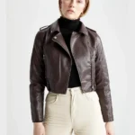 Ignitia Cropped Biker Jacket – Women's Brown Leather Moto Style
