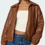 Sierra Drift Tan Leather Bomber – Women's Oversized Biker Style