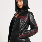 StripeRide Leather Biker Jacket