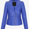 Bolt Belle Studded Blue Vegan Leather Biker Jacket Women’s 1