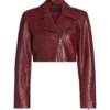 BurgundyEdge Women's Cropped Leather Biker Jacket (1)