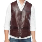 CrimsonRoad Men’s Maroon Leather Motorcycle Vest