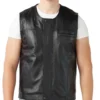 FurnaceLine Men’s Black Sheepskin Leather Biker Vest (2)